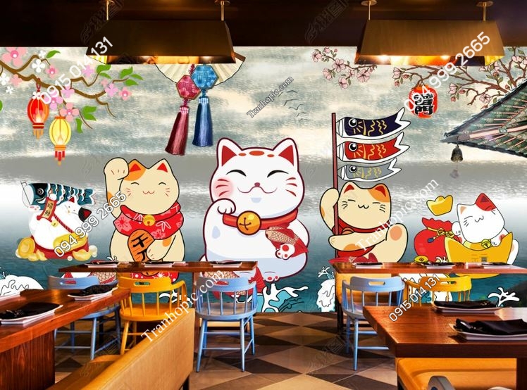 Tranh dán tường mèo thần tài phong cách Japan 18734677