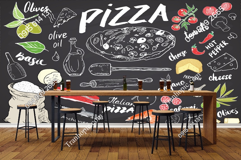 Tranh dán tường nền trang trí pizza 1017781450