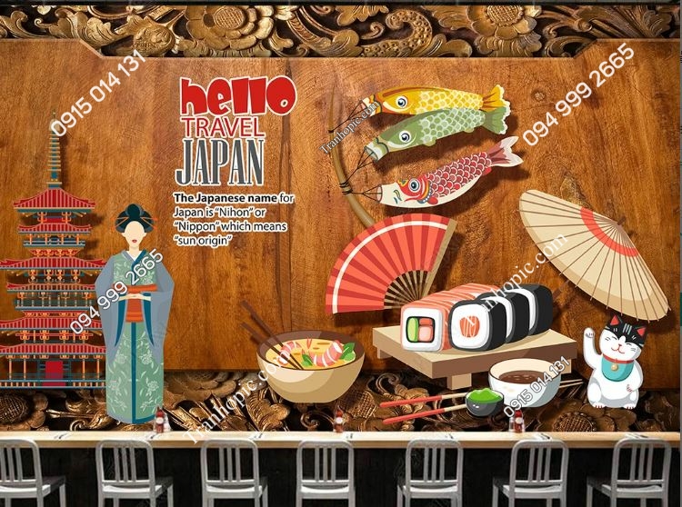 Tranh dán tường nhà hàng Nhật Bản đẹp nền gỗ_17387505