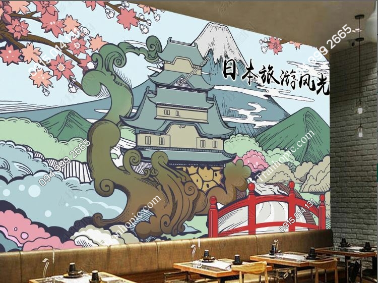 Tranh dán tường nhà hàng Nhật Bản phong cách vẽ tay_17388702
