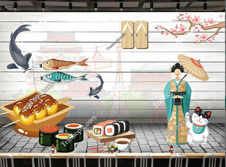 Tranh dán tường nhà hàng phong cách Nhật Bản_17387510