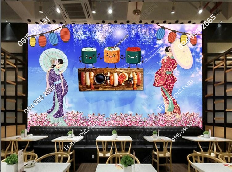 Tranh dán tường nhà hàng phong cách Nhật Bản_19124426
