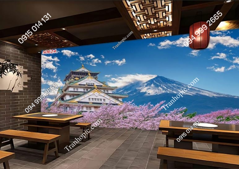 Tranh dán tường phong cảnh núi Phú Sĩ dán nhà hàng Nhật