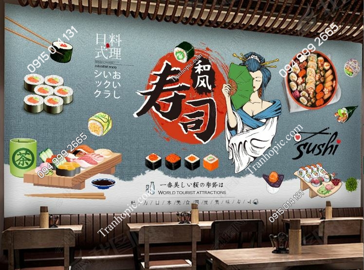 Tranh dán tường quán ăn nhà hàng Nhật Bản sushi weili_18656402