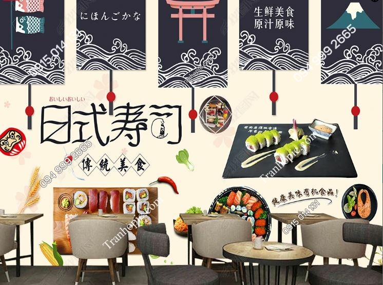Tranh dán tường quán ăn shushi nhà hàng Nhật Bản 17755223
