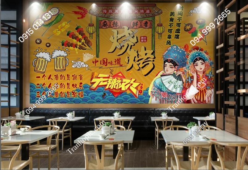 Tranh dán tường quán bia nhậu nướng phong cách Trung Hoa 25159972