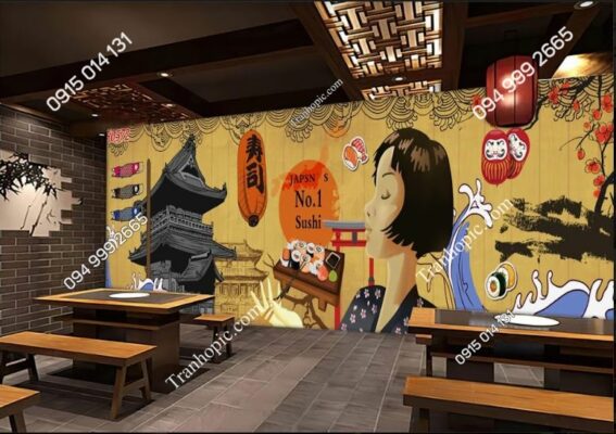 Tranh dán tường quán sushi Nhật Bản đẹp 572