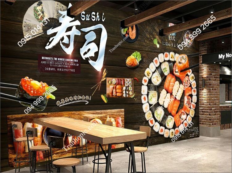 Tranh dán tường sushi quán ăn nhà hàng Nhật Bản_17773498