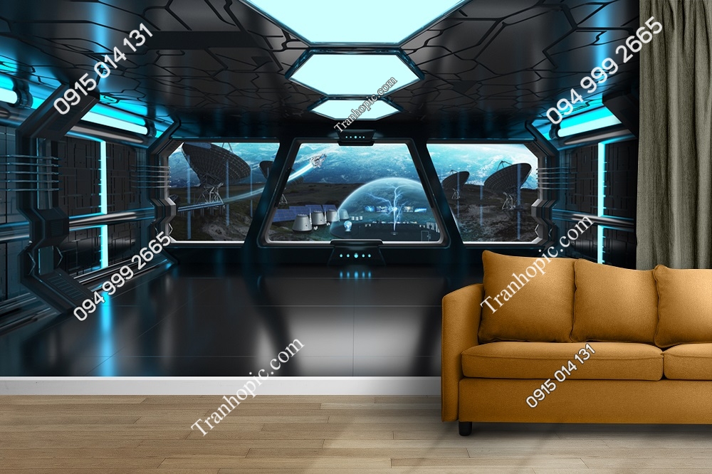 Tranh khoang tàu vũ trụ 3D ảo dán tường 517815328