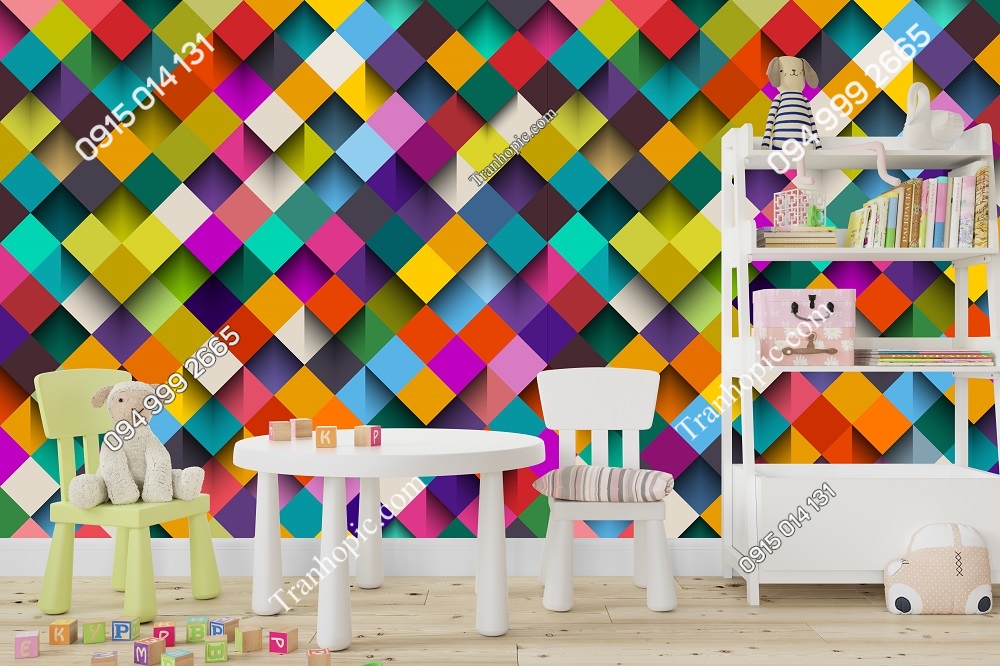 Tranh ô giấy vuông nhiều màu sắc dán tường cho bé 636363854