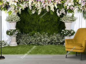 Tranh phông nền chụp ảnh với thảm cỏ và hoa 324093323