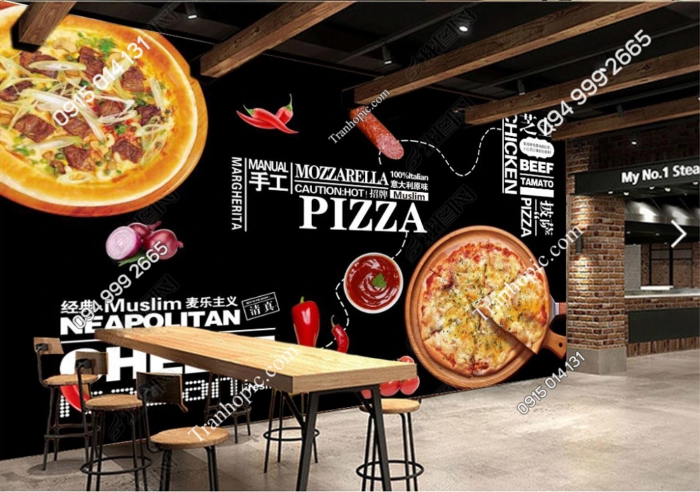 Tranh quán ăn nhanh Pizza nền đen Opic_15908456