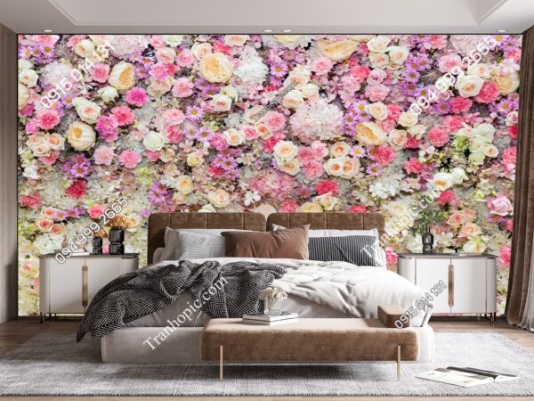Tranh tường hoa hồng phòng ngủ, backdrop chụp hình 240247738