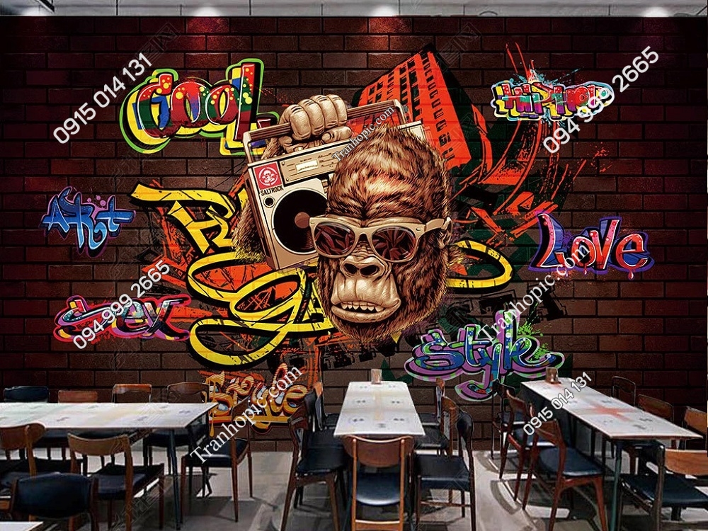 Tranh Grafiti đầu King Kong dán quán 26973362
