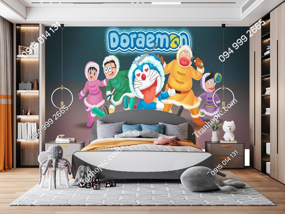 Tranh dán tường 3D Doraemon hài hước dán phòng bé