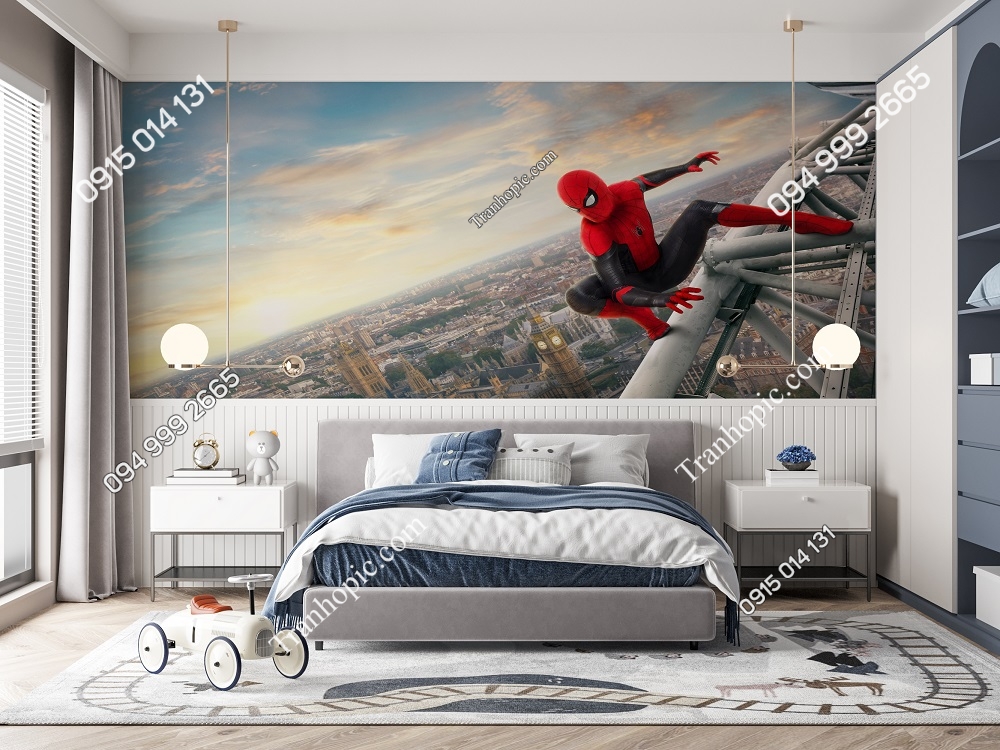 Tranh dán tường 3D người nhện Spider Man dán phòng bé 1002384