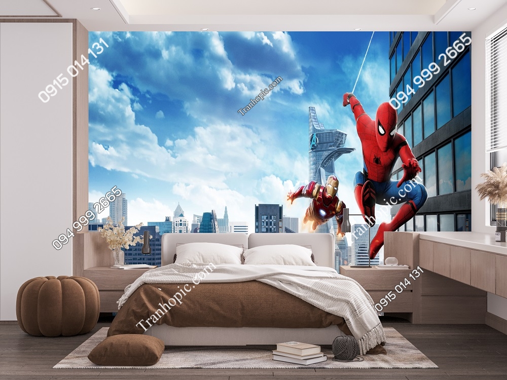 Tranh dán tường 3D người nhện Spider Man dán phòng bé 1142277