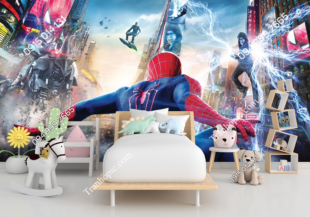 Tranh dán tường 3D người nhện Spider Man dán phòng bé 1142280