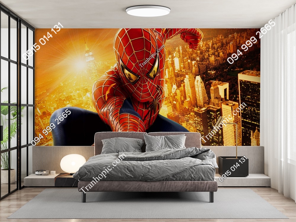 Tranh dán tường 3D người nhện Spider Man dán phòng bé 599067