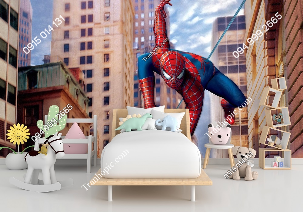 Tranh dán tường 3D người nhện Spider Man dán phòng bé 653572