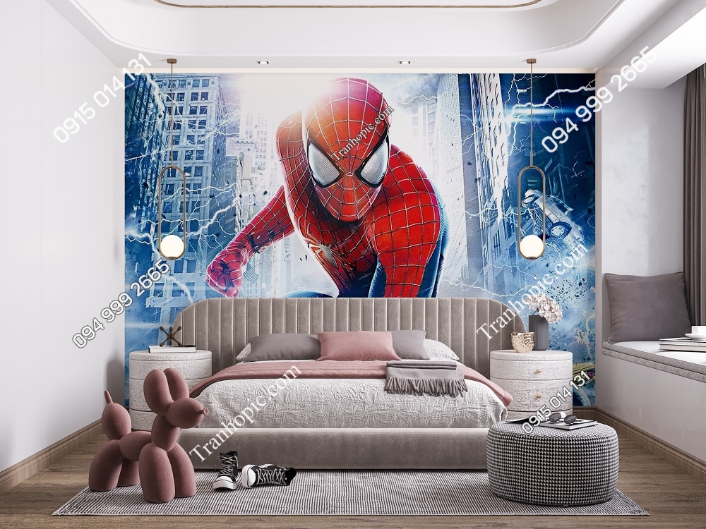 Tranh dán tường 3D người nhện Spider Man dán phòng bé 657891
