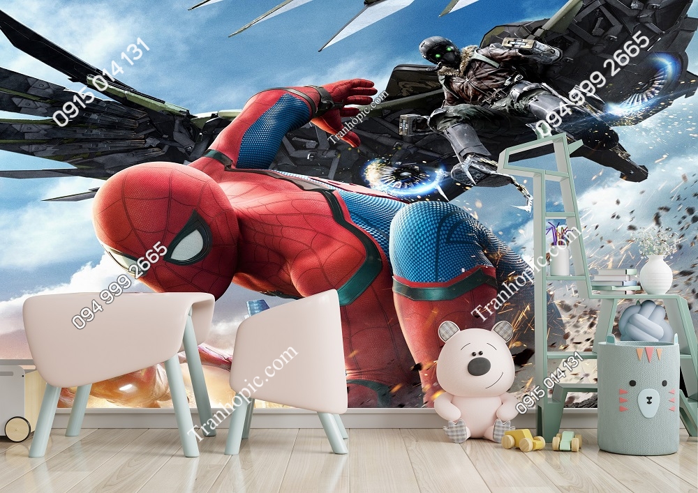 Tranh dán tường 3D người nhện Spider Man dán phòng bé 837237