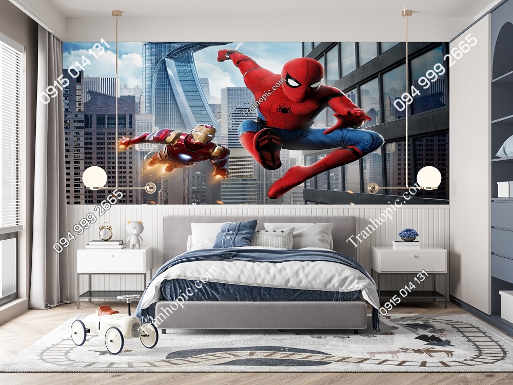 Tranh dán tường 3D người nhện Spider Man dán phòng bé 847266