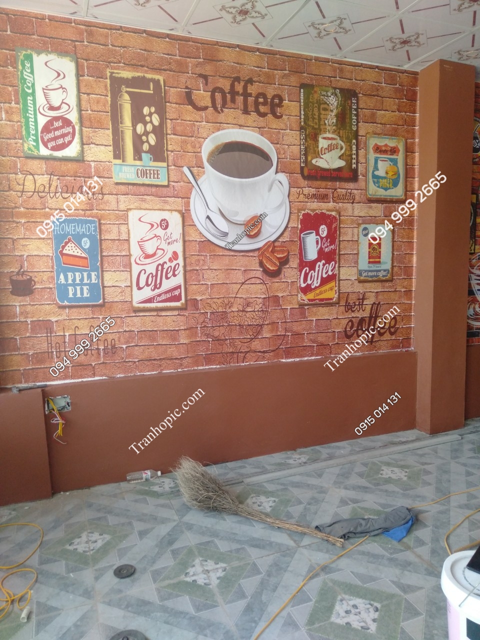Tranh dán tường cafe thanh thủy