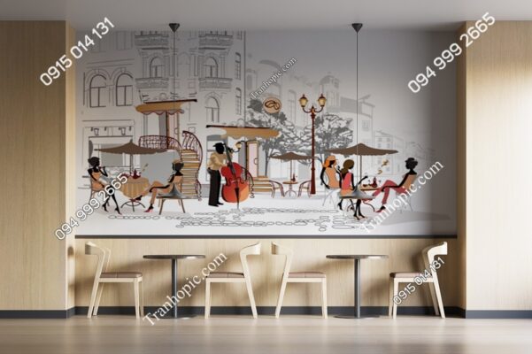 Tranh dán tường cảnh cafe đường phố trên thành phố cổ 110545303