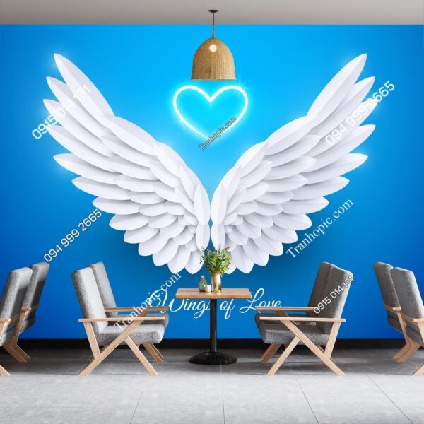 Tranh dán tường cánh thiên thần nền xanh quán cafe 2260749350