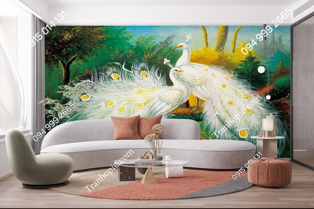 Tranh dán tường chim công 3D: Tranh dán tường 3D Chim Công sẽ mang đến cho căn phòng của bạn một không gian sống động với hình ảnh chim công tuyệt đẹp. Với kỹ thuật in 3D, bức tranh không chỉ giúp thay đổi không gian sống mà còn tạo ra kỳ lạ và thu hút sự chú ý của mọi người.