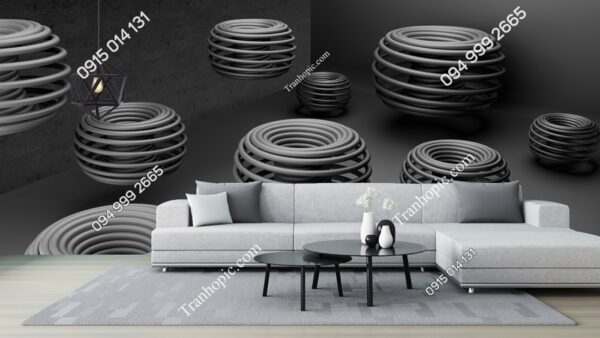 Tranh dán tường khối tròn 3D đen Black Grey Rings 2884609760