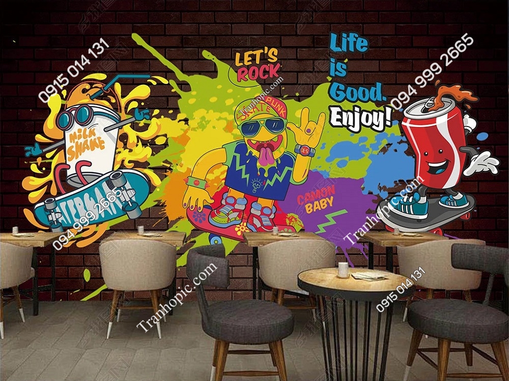 Tranh dán tường kiểu graffiti cho quán cafe 26627375