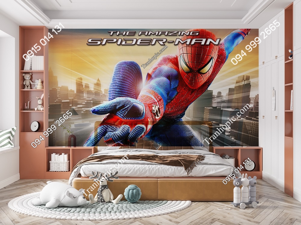 Tranh dán tường người 3D nhện Spider Man dán phòng bé 255247