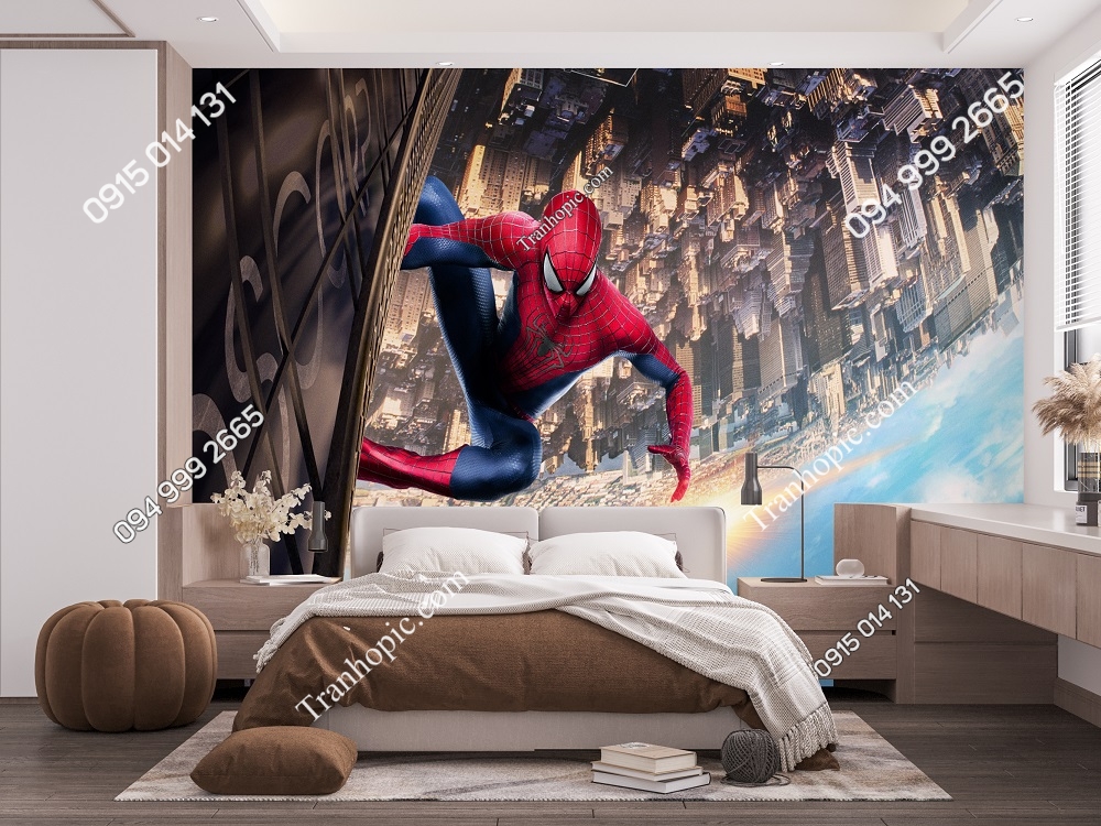 Tranh dán tường người 3D nhện Spider Man dán phòng bé 496034