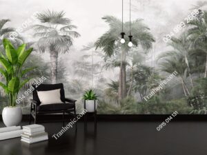 Tranh dán tường rừng cây nhiệt đới sương mù 3032930119