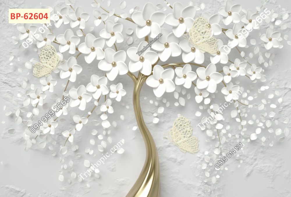 Tranh 3D cây hoa ngọc trai trắng 62604