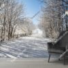 Tranh dán tường Con đường mùa đông vào một ngày sương giá đầy nắng với bầu trời xanh 268278510