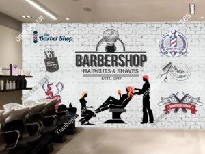 Tranh dán tường barber shop nền gạch 3086892099
