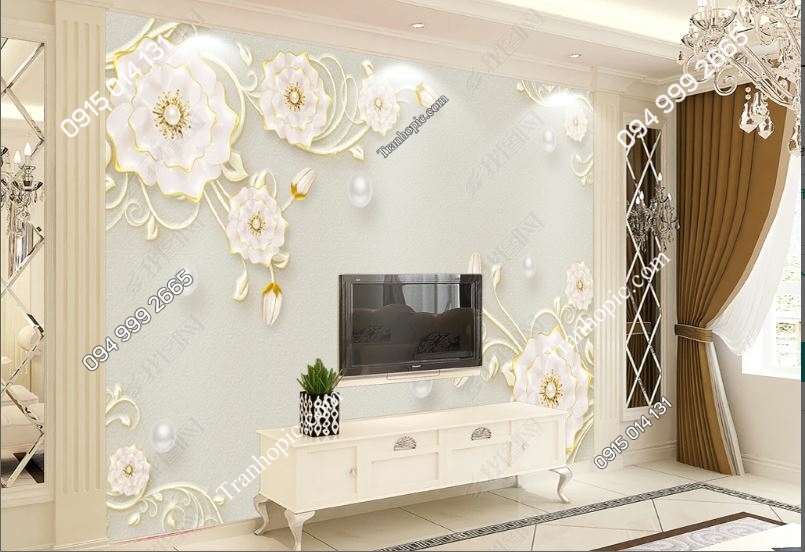 Tranh dán tường hoa 3D giả ngọc dán phòng khách 16849199
