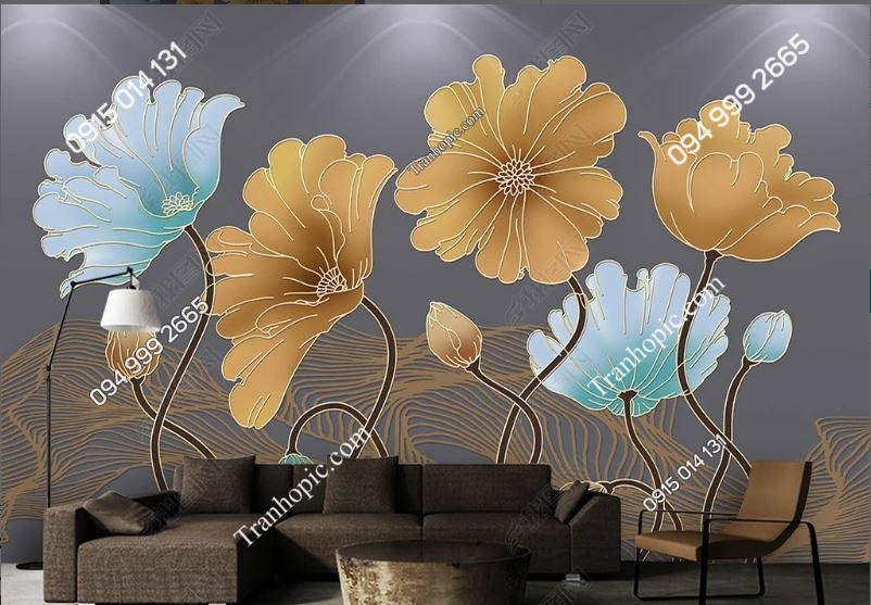 Tranh dán tường hoa 3D giả ngọc dán phòng khách 23610213