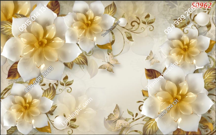 Tranh dán tường hoa 3D giả ngọc dán phòng khách 50962