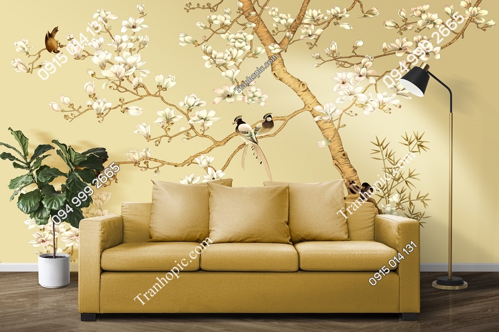 Tranh dán tường hoa chim kiểu indochine 2366197597