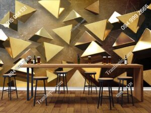 Tranh dán tường họa tiết tam giác vàng 3D 2533601302