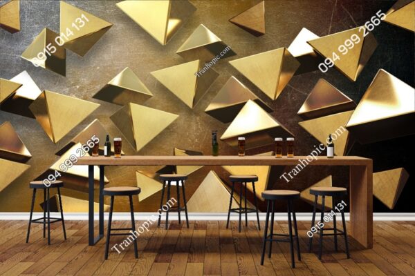 Tranh dán tường họa tiết tam giác vàng 3D 2533601302