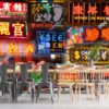 Tranh dán tường kiểu Hong Kong với biển hiệu neon rực rỡ 2075914489