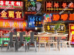 Tranh dán tường kiểu Hong Kong với biển hiệu neon rực rỡ 2075914489