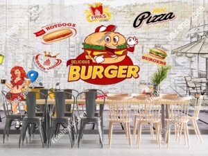 Tranh dán tường quán pizza burger 2986538044