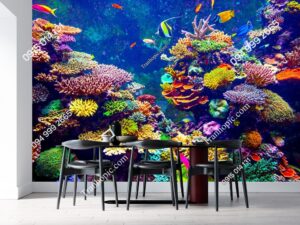 Tranh dán tường rạn san hô và cá màu sắc sặc sỡ 343413141