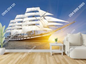 Tranh dán tường thuyền buồm và tia nắng 2061743035